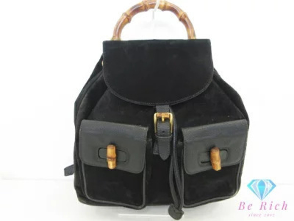 Gucci Backpack Bamboo Black Leather Day Bag Shoulder